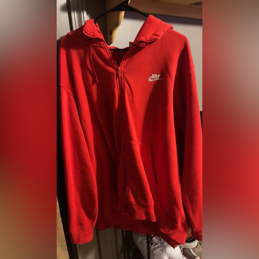 Nike Red Zip-Up Hoodie with White Embroidered Swoosh